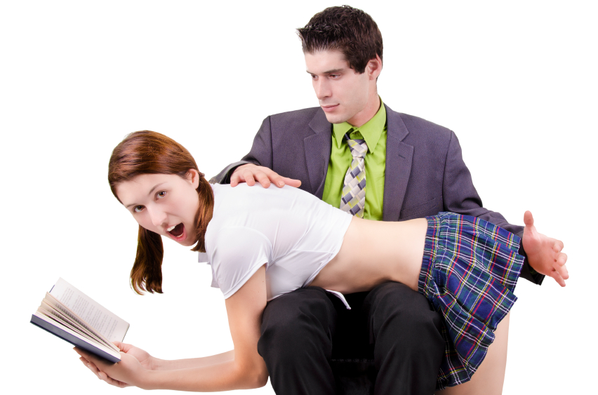 man spanking schoolgirl over his knee